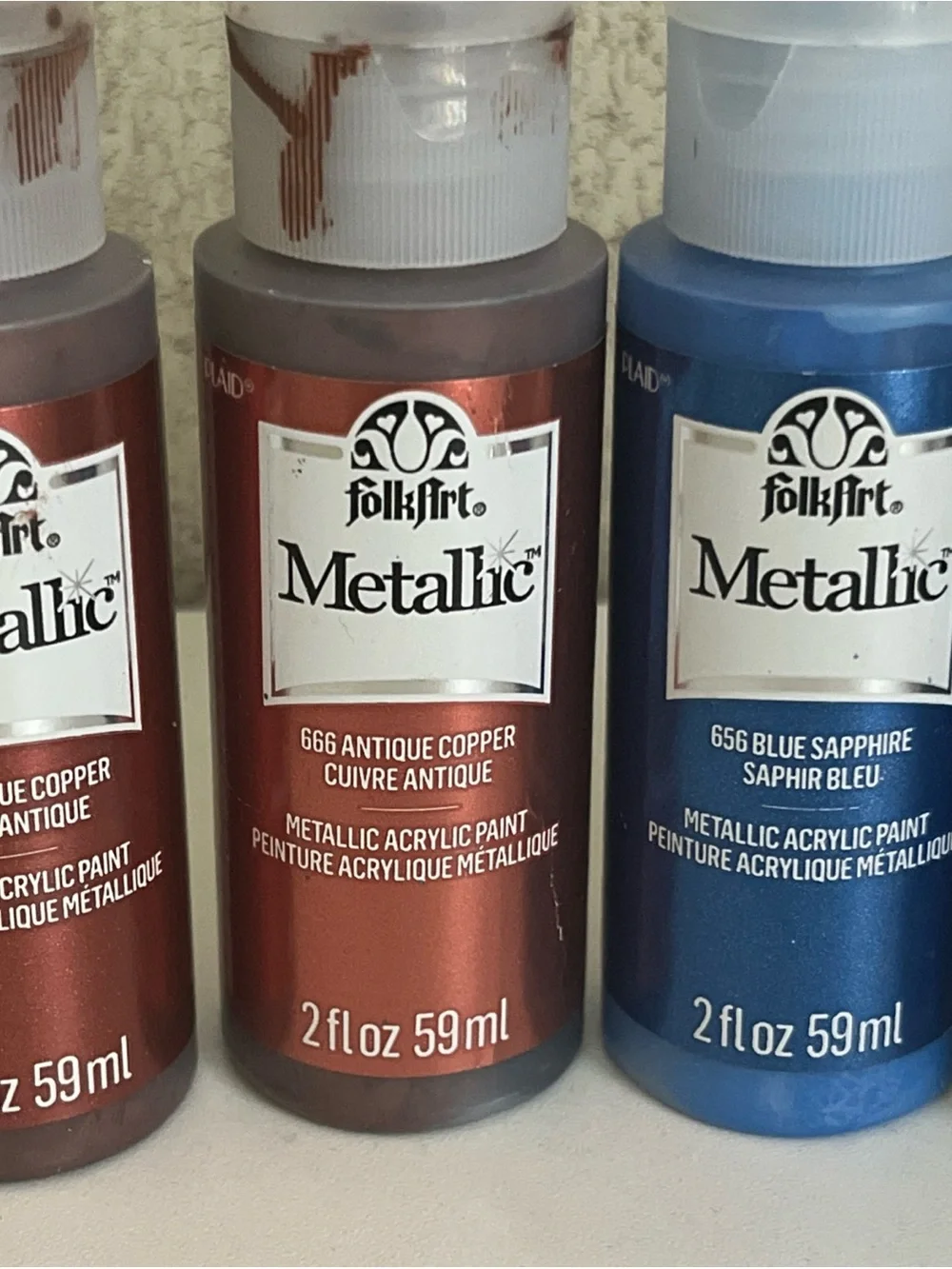 Folk Flirt Metallic Acrylic Paint Bundle Used Lot of 11 2oz Bottles